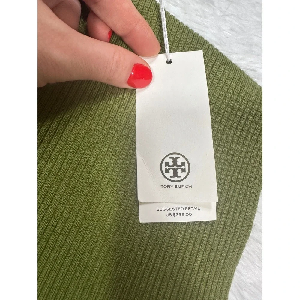 Tory Burch Ribbed Merino Wool Dickie‎ Dark Mossy Green Turtleneck 85331 XS/S NEW